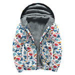 Hockey Equipment Pattern Print Sherpa Lined Zip Up Hoodie