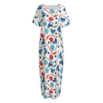 Hockey Equipment Pattern Print Short Sleeve Long Nightdress