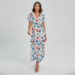 Hockey Equipment Pattern Print Short Sleeve Maxi Dress