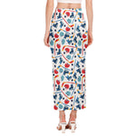 Hockey Equipment Pattern Print Side Slit Maxi Skirt