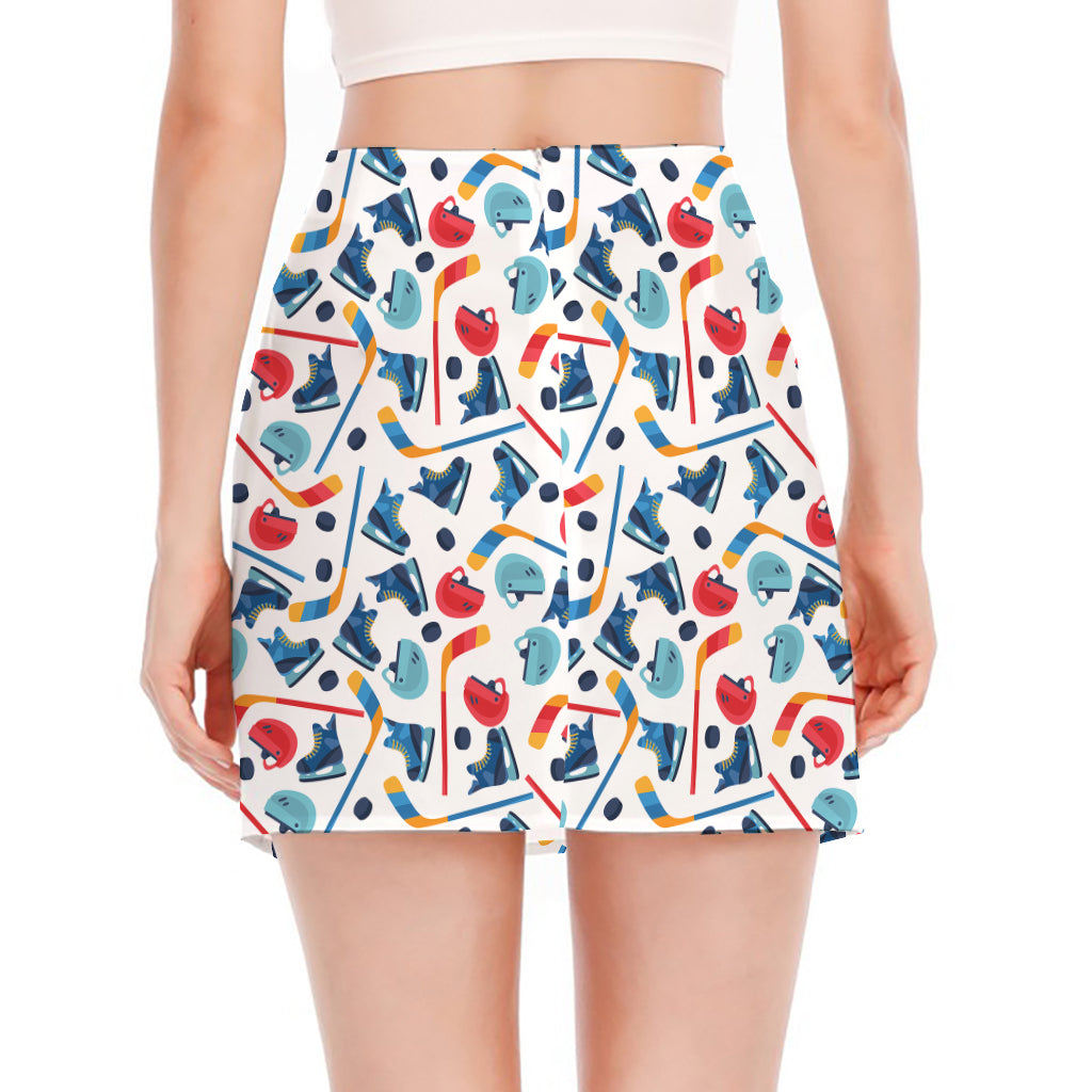 Hockey Equipment Pattern Print Side Slit Mini Skirt