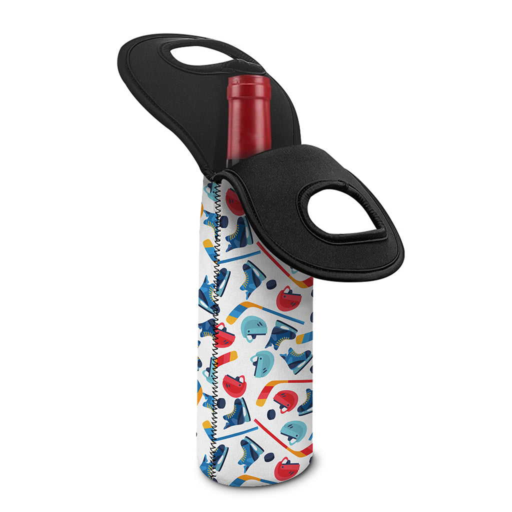 Hockey Equipment Pattern Print Single Neoprene Wine Tote