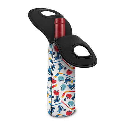 Hockey Equipment Pattern Print Single Neoprene Wine Tote
