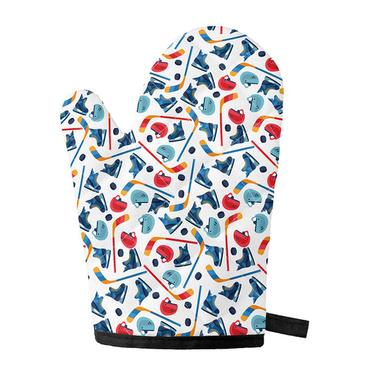 Hockey Equipment Pattern Print Single Oven Mitt