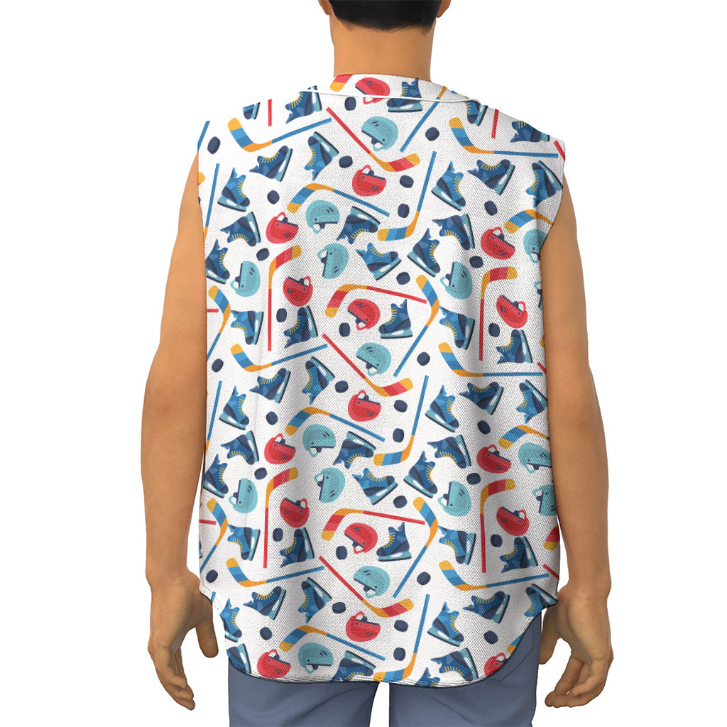 Hockey Equipment Pattern Print Sleeveless Baseball Jersey