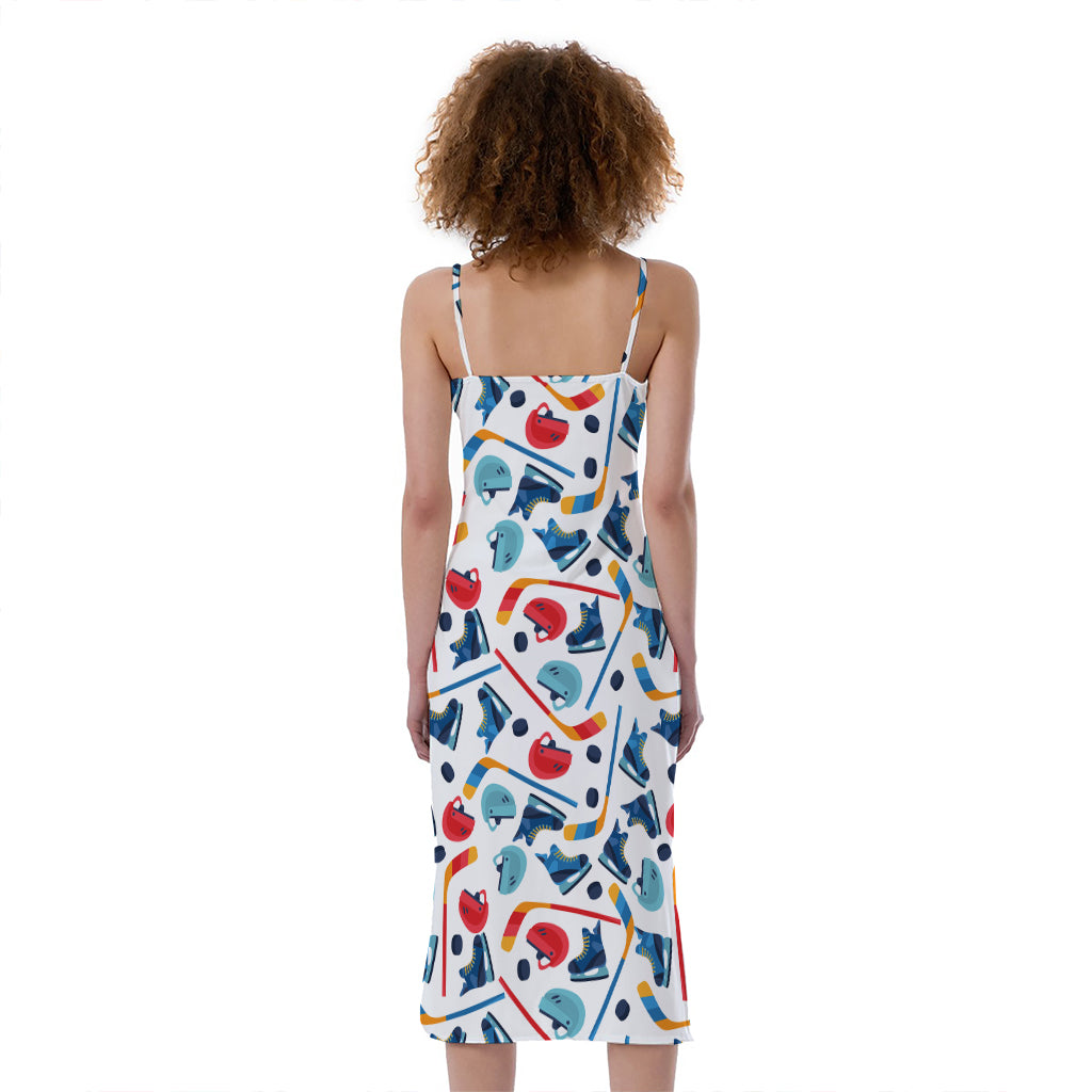 Hockey Equipment Pattern Print Slim Fit Midi Cami Dress