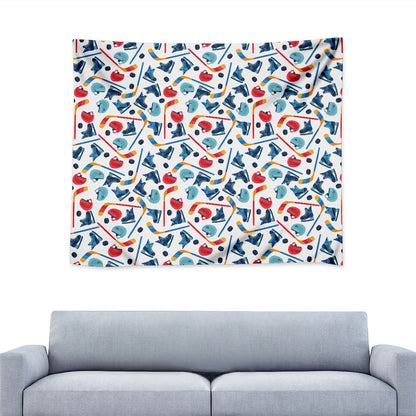 Hockey Equipment Pattern Print Tapestry