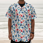 Hockey Equipment Pattern Print Textured Short Sleeve Shirt