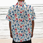 Hockey Equipment Pattern Print Textured Short Sleeve Shirt