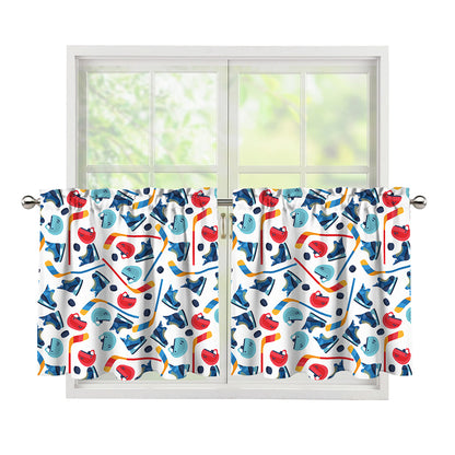 Hockey Equipment Pattern Print Tier Curtains