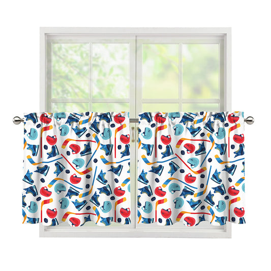 Hockey Equipment Pattern Print Tier Curtains