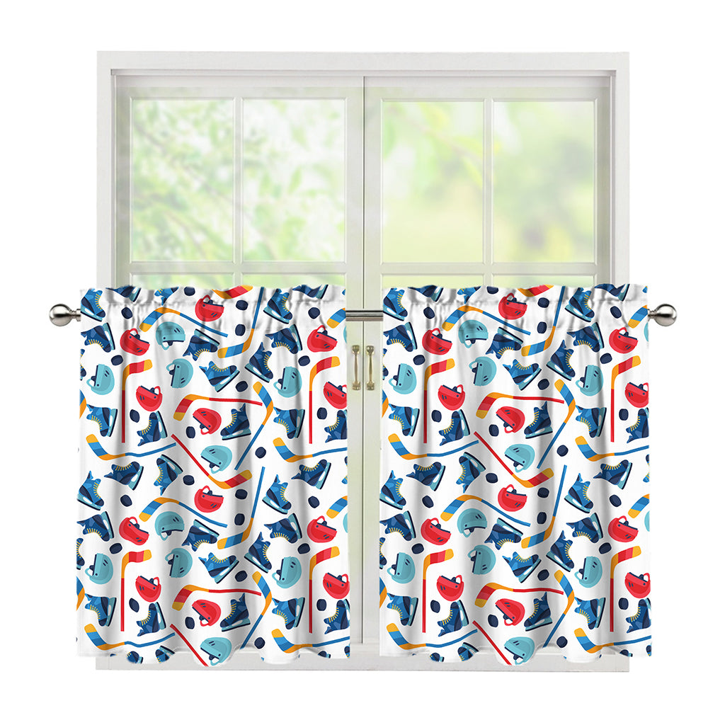 Hockey Equipment Pattern Print Tier Curtains