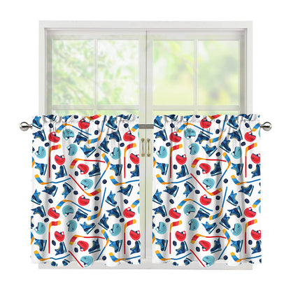Hockey Equipment Pattern Print Tier Curtains