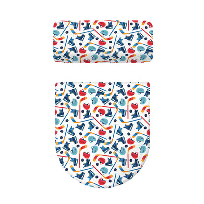 Hockey Equipment Pattern Print Toilet Lid And Tank Cover Set
