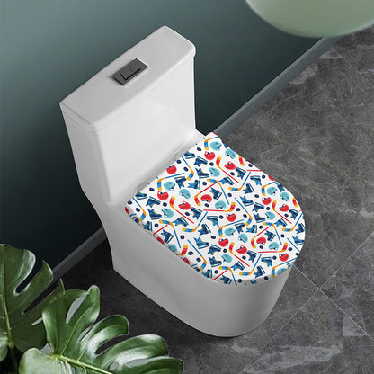 Hockey Equipment Pattern Print Toilet Lid Cover