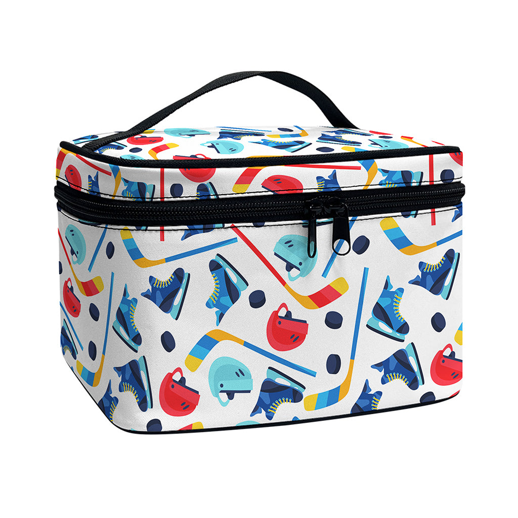 Hockey Equipment Pattern Print Travel Makeup Bag