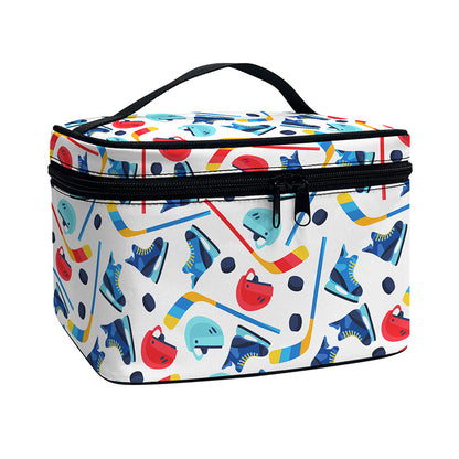 Hockey Equipment Pattern Print Travel Makeup Bag