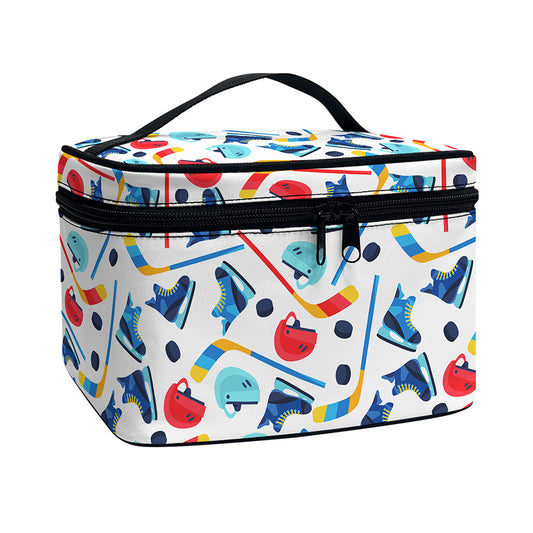 Hockey Equipment Pattern Print Travel Makeup Bag