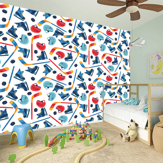 Hockey Equipment Pattern Print Wall Sticker