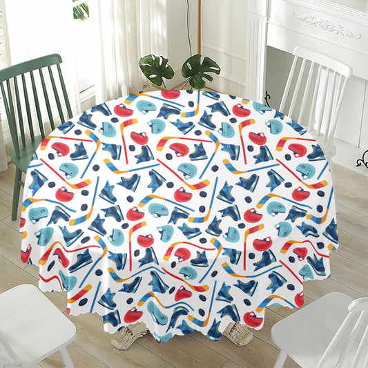 Hockey Equipment Pattern Print Waterproof Round Tablecloth