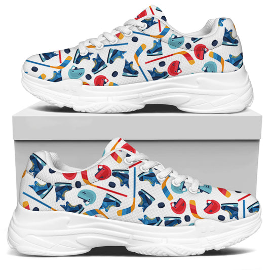 Hockey Equipment Pattern Print White Chunky Shoes