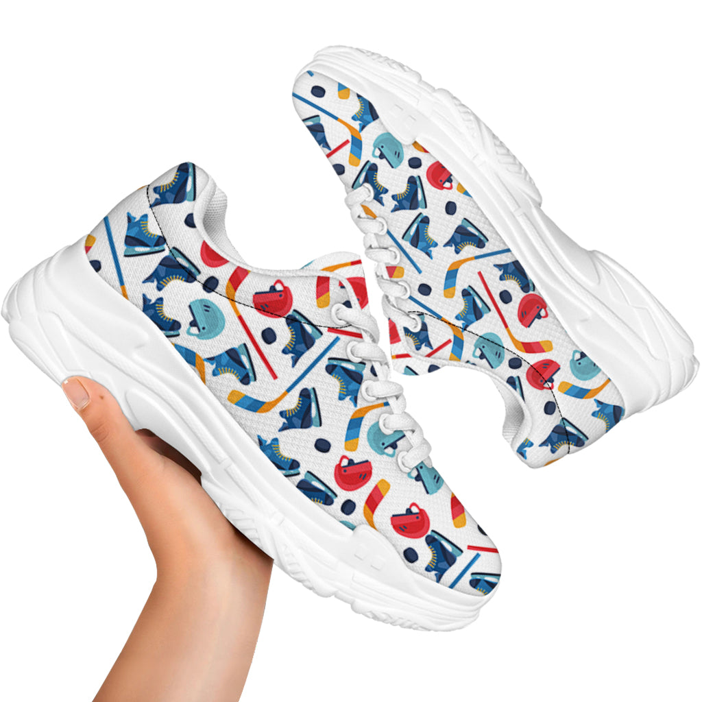 Hockey Equipment Pattern Print White Chunky Shoes