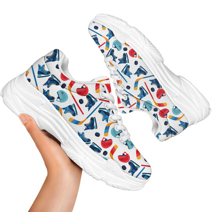 Hockey Equipment Pattern Print White Chunky Shoes