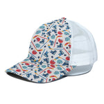 Hockey Equipment Pattern Print White Mesh Trucker Cap