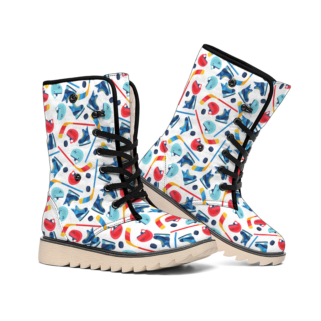 Hockey Equipment Pattern Print Winter Boots
