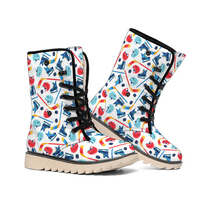 Hockey Equipment Pattern Print Winter Boots