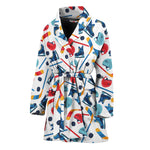 Hockey Equipment Pattern Print Women's Bathrobe