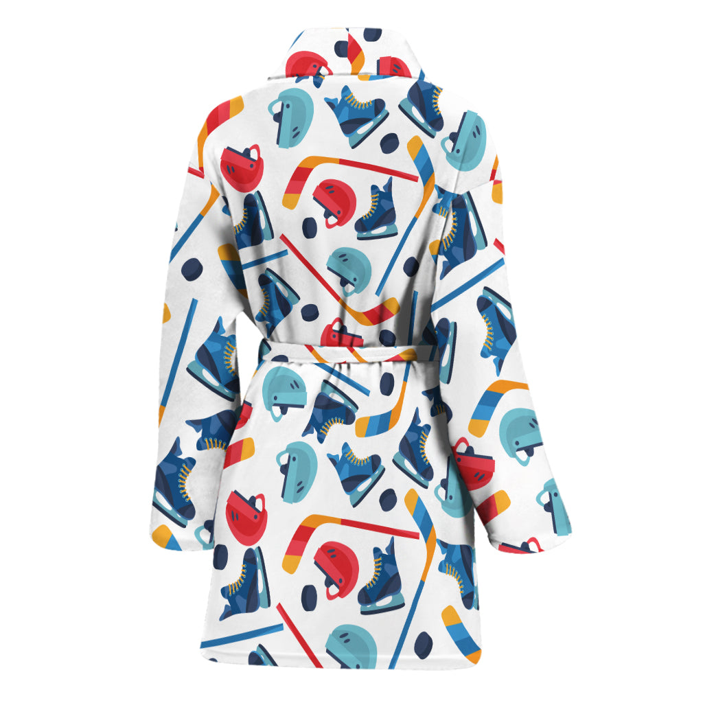 Hockey Equipment Pattern Print Women's Bathrobe