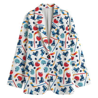 Hockey Equipment Pattern Print Women's Blazer