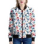 Hockey Equipment Pattern Print Women's Bomber Jacket