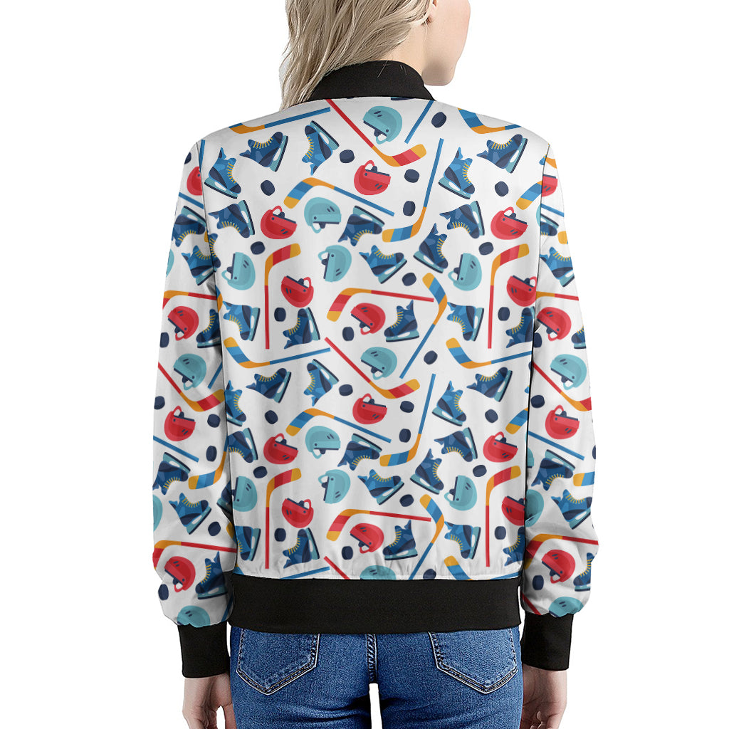 Hockey Equipment Pattern Print Women's Bomber Jacket