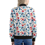 Hockey Equipment Pattern Print Women's Bomber Jacket