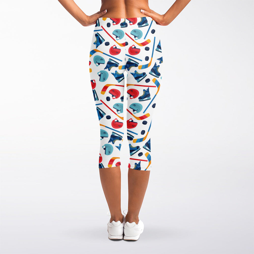 Hockey Equipment Pattern Print Women's Capri Leggings
