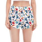 Hockey Equipment Pattern Print Women's Split Running Shorts