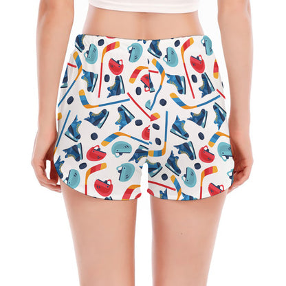 Hockey Equipment Pattern Print Women's Split Running Shorts