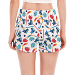 Hockey Equipment Pattern Print Women's Split Running Shorts