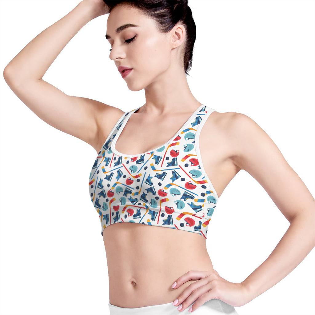 Hockey Equipment Pattern Print Women's Sports Bra
