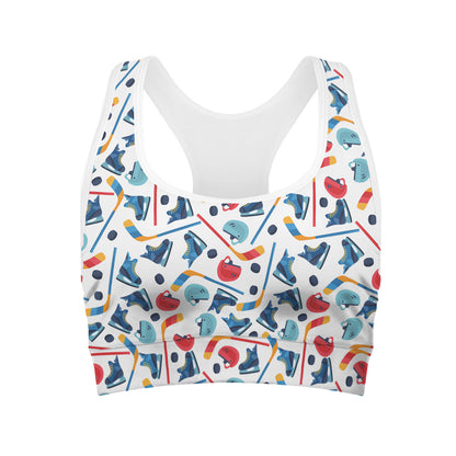 Hockey Equipment Pattern Print Women's Sports Bra