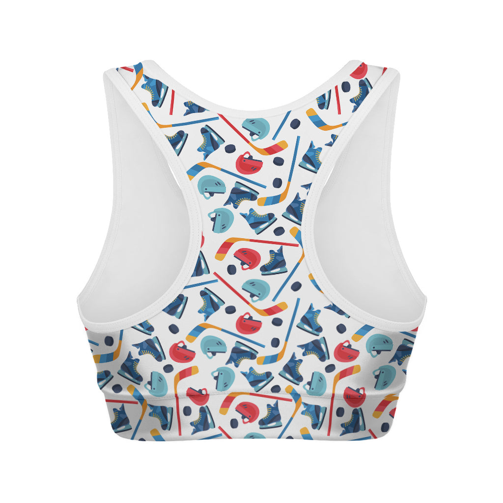 Hockey Equipment Pattern Print Women's Sports Bra