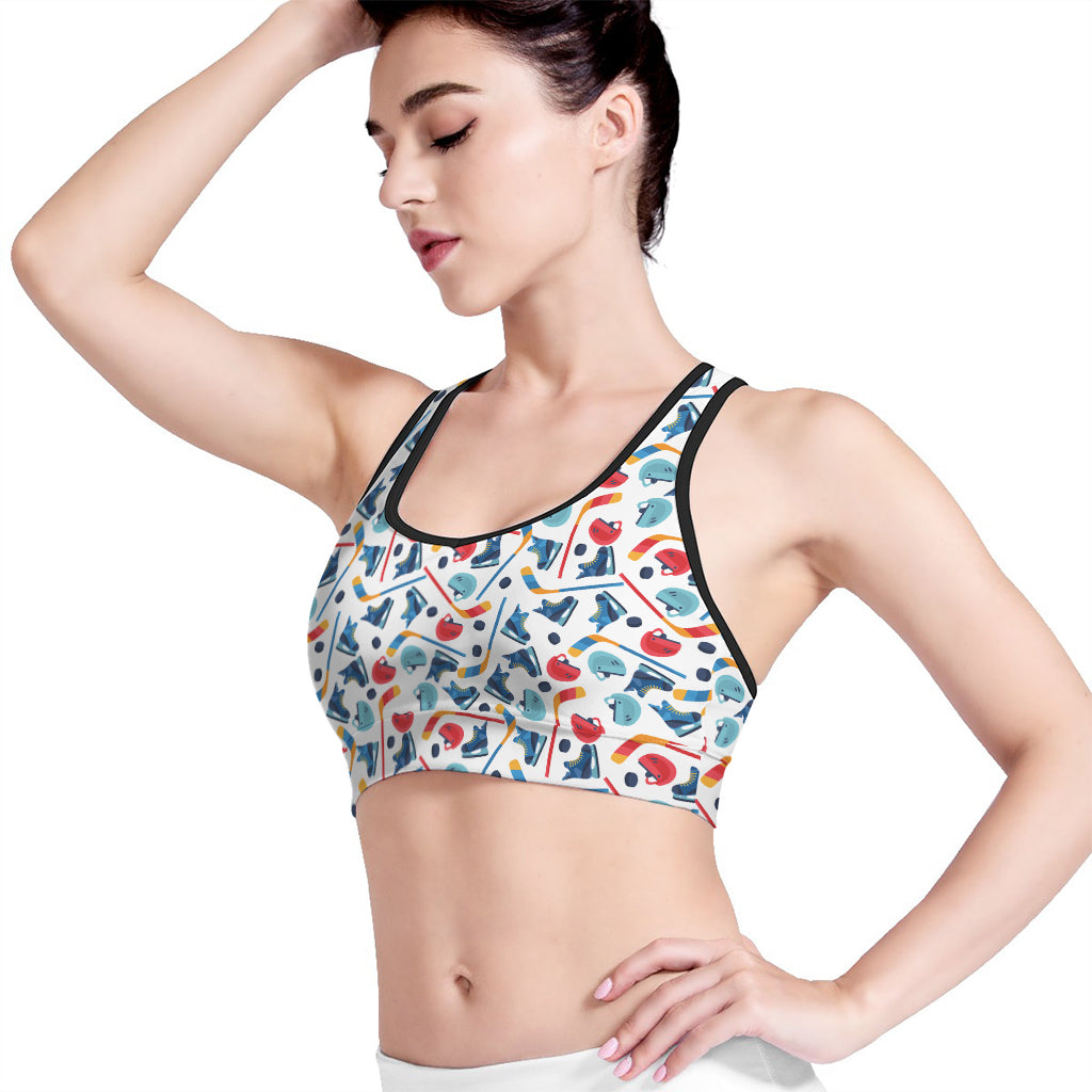 Hockey Equipment Pattern Print Women's Sports Bra