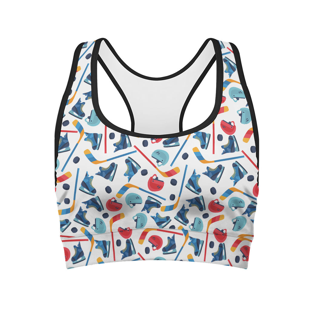 Hockey Equipment Pattern Print Women's Sports Bra