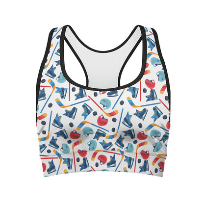 Hockey Equipment Pattern Print Women's Sports Bra