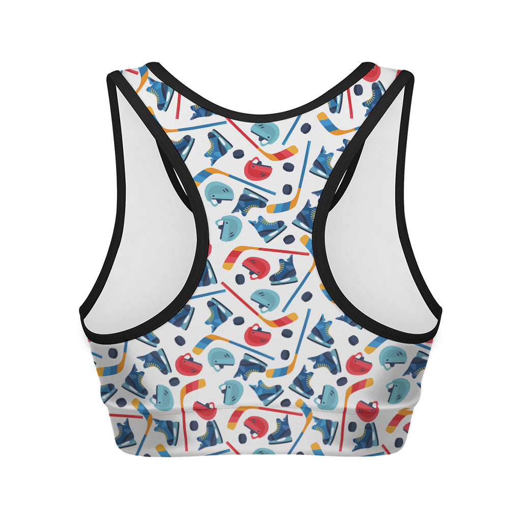 Hockey Equipment Pattern Print Women's Sports Bra