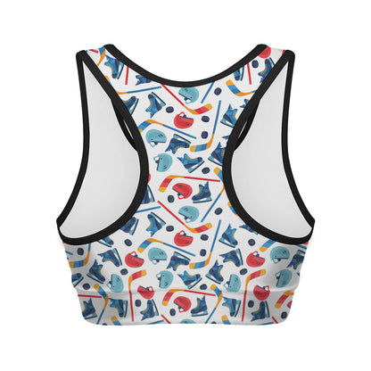 Hockey Equipment Pattern Print Women's Sports Bra