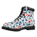 Hockey Equipment Pattern Print Padded Collar Lace Up Boots