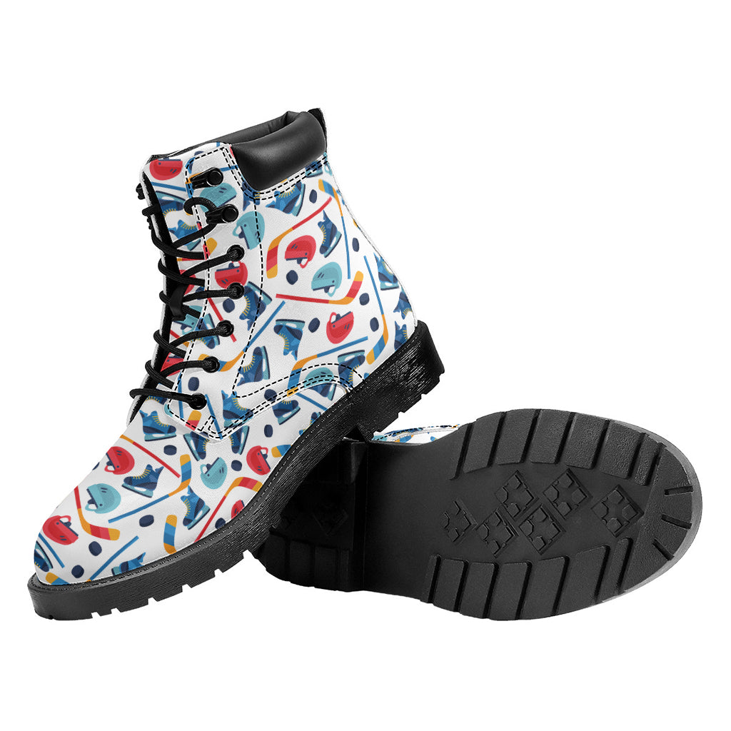 Hockey Equipment Pattern Print Work Boots